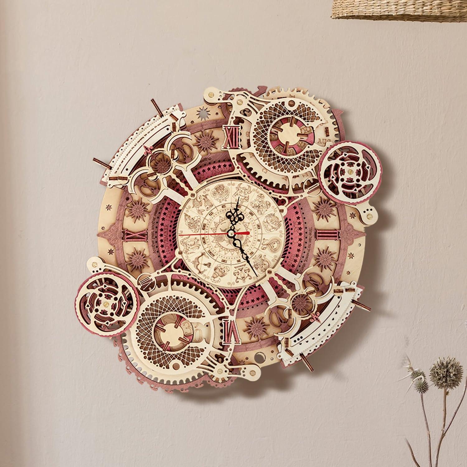 3D Wooden Puzzle Zodiac Quartz Wall Clock Time Art - PuzelCraft