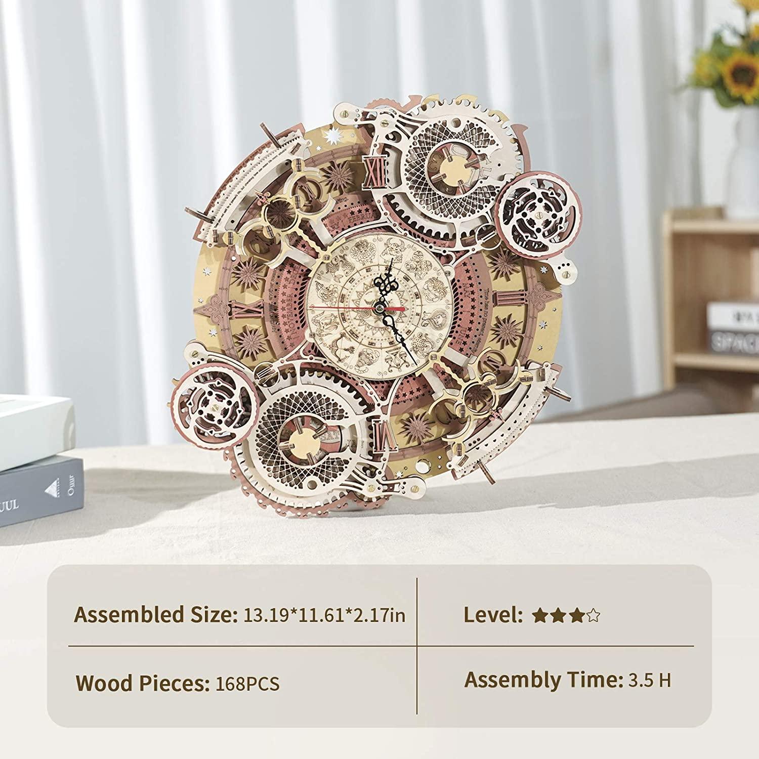 3D Wooden Puzzle Zodiac Quartz Wall Clock Time Art - PuzelCraft