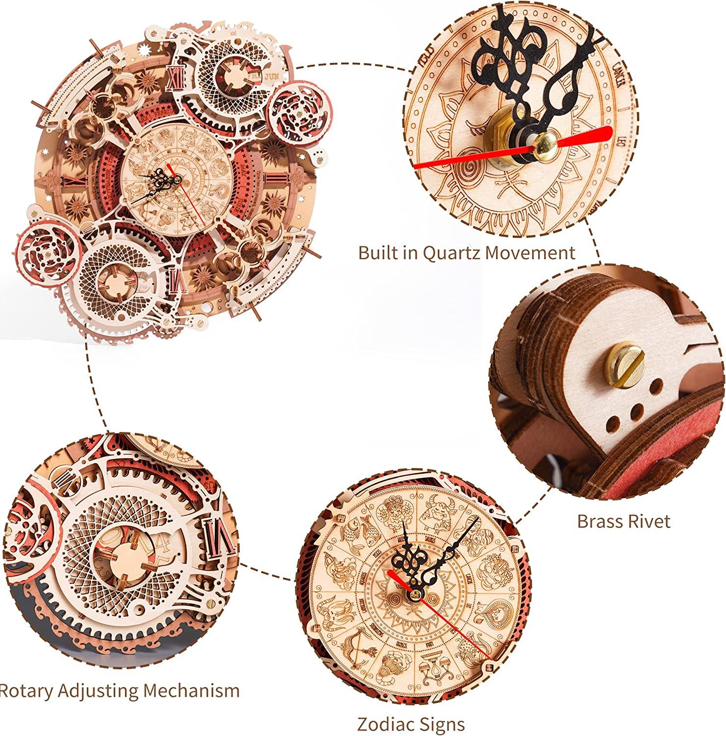 3D Wooden Puzzle Zodiac Quartz Wall Clock Time Art - PuzelCraft